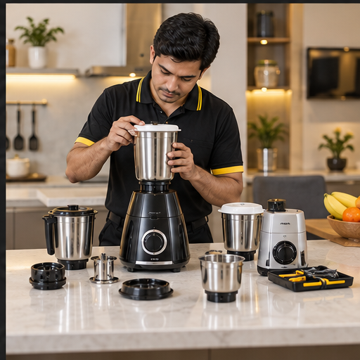Technician repairing a mixer grinder
