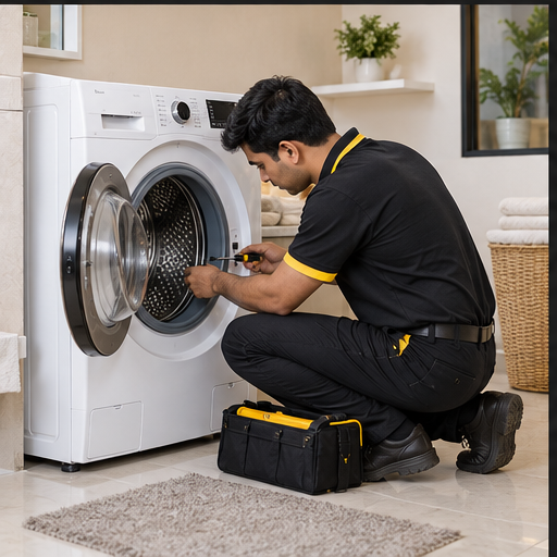 Technician repairing a washing machine
